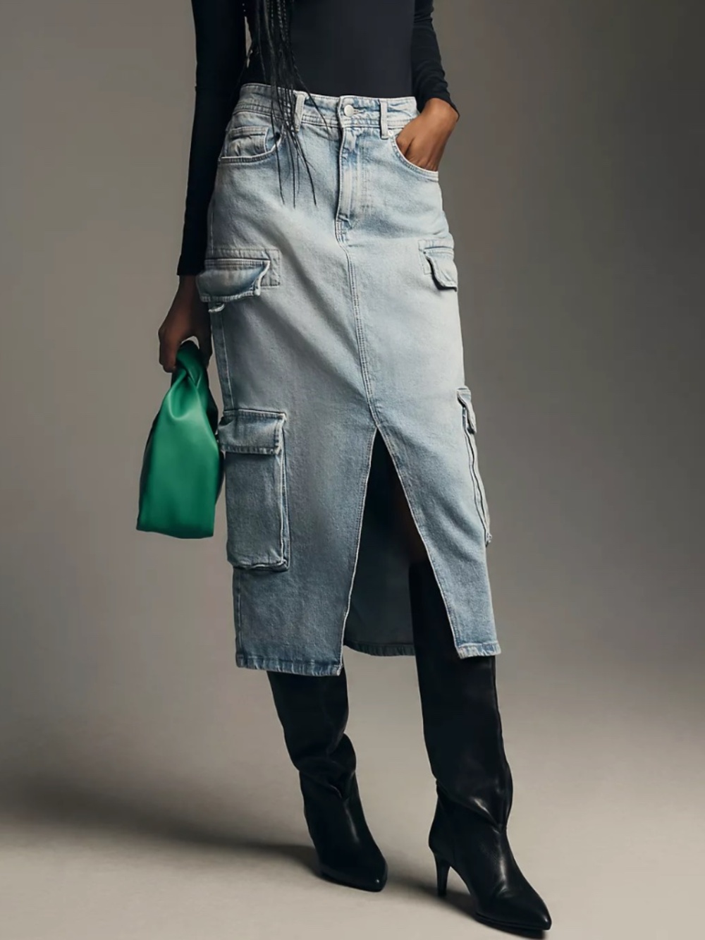 Anthropologie Pilcro Cargo Denim Midi Skirt Size 14